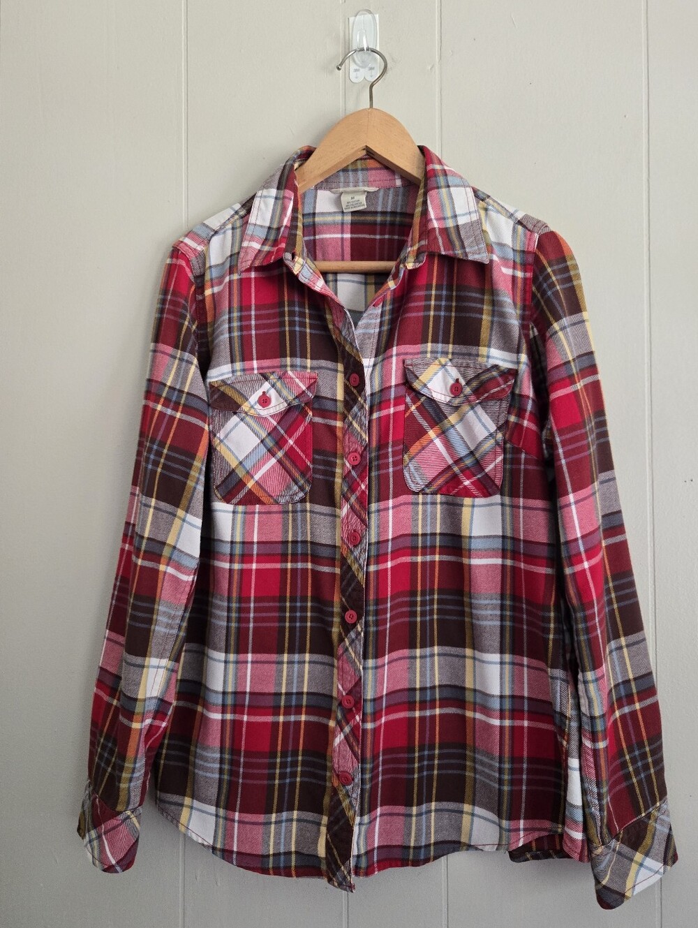 Duluth Trading Plaid Flannel Button Up Shirt Red Multi Size M